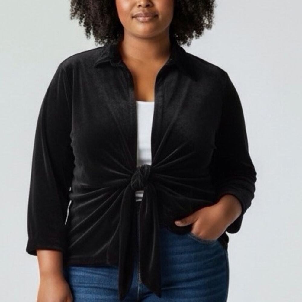 Neiman Marcus NWT Velvet Jacket Stretch Tie Front Top 3X